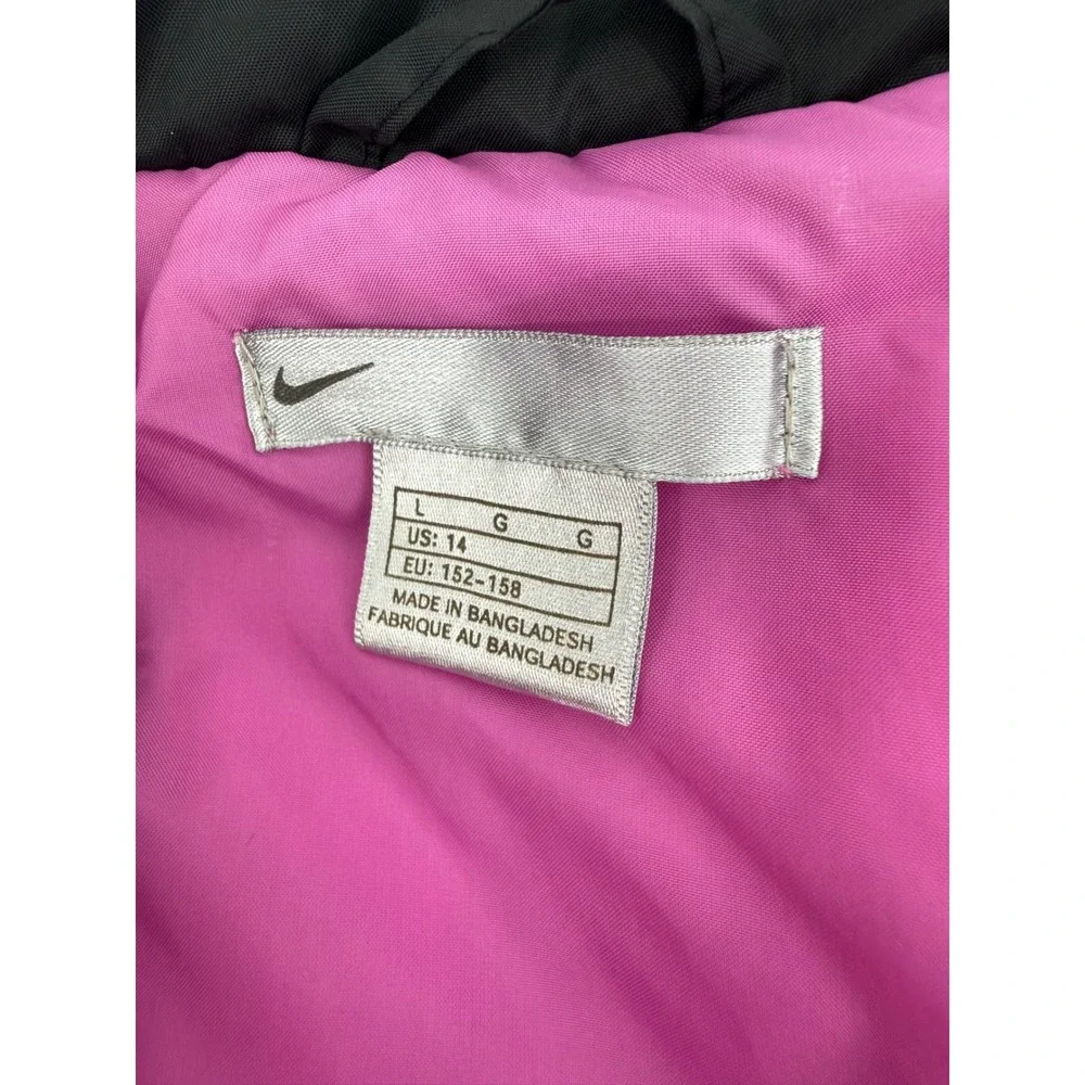 Nike Kids Quilted Puffer Vest Black Pink Logo Zip Up Sleeveless Jacket Size L - Picture 7 of 8